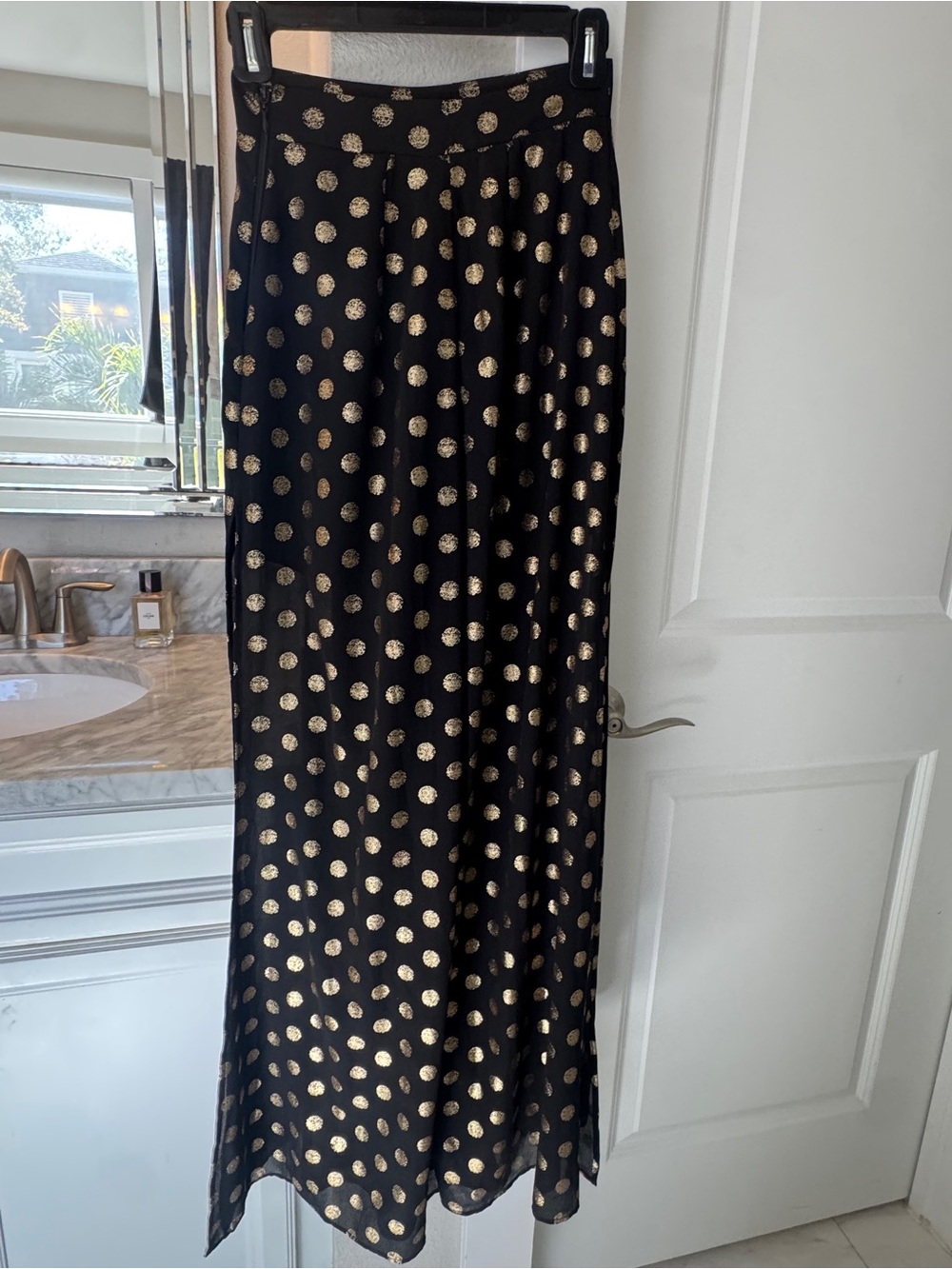 Show Me Your Mumu Campbell High Slit Pants Black Gold Polka Dot Wide Leg REVOLVE - Picture 4 of 9